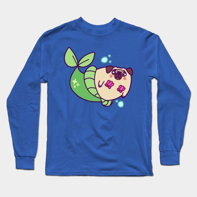 Pug Mermaid Long Sleeve T-Shirt by saradaboru